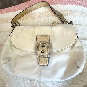 COACH Soho Off-White Hobo Shoulder Bag, Champagne Gold Trim & Silver Hardware.